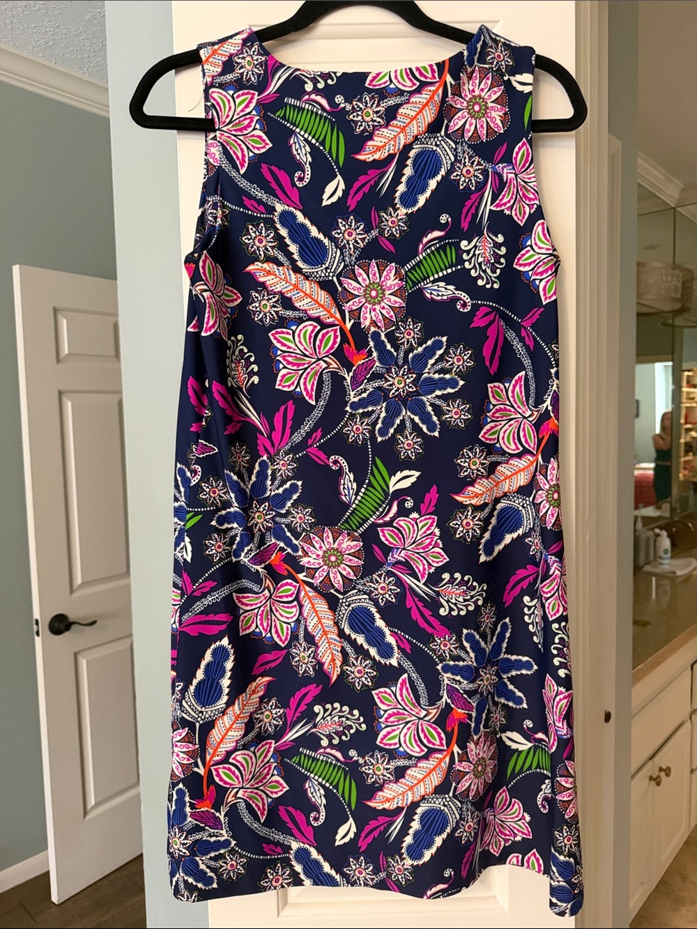 Jude Connally Navy Floral Shift Dress with Pink, Green & Orange Accents